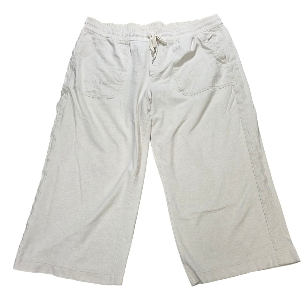 Athleta Farallon Heathered Wide Crop Pants Women's 22 Oatmeal High Rise Relaxed